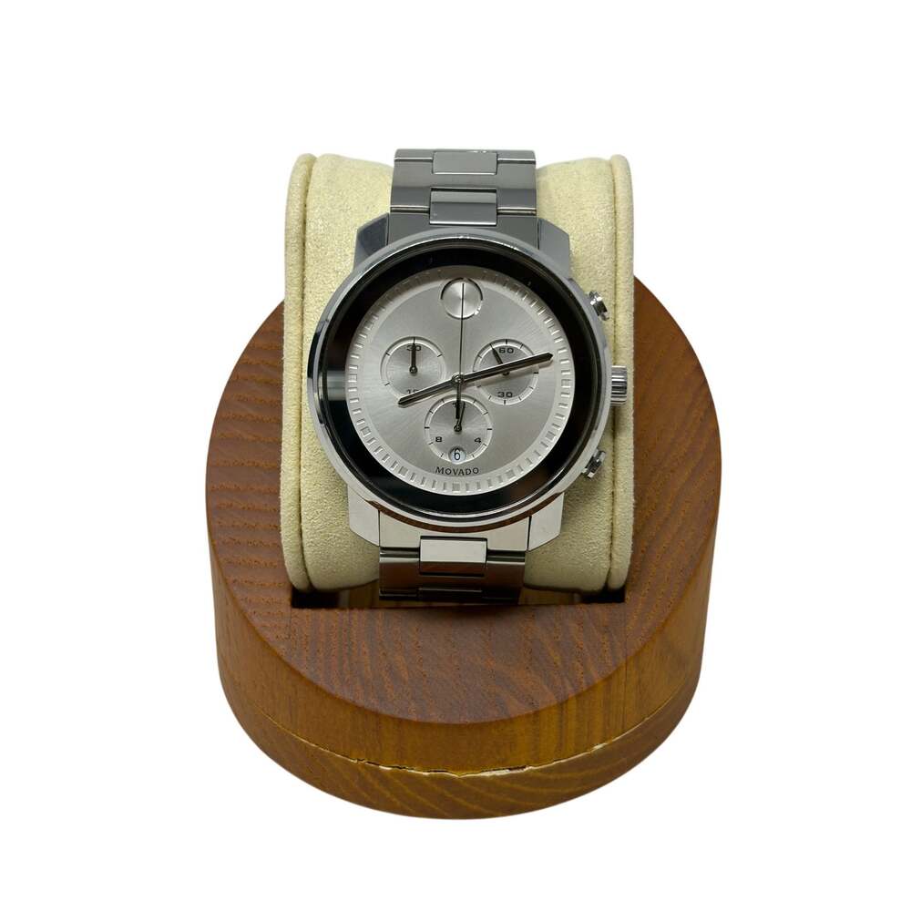 Movado Bold 3600276 Mens Chronograph Watch 44mm Silver Stainless Steel Box Links